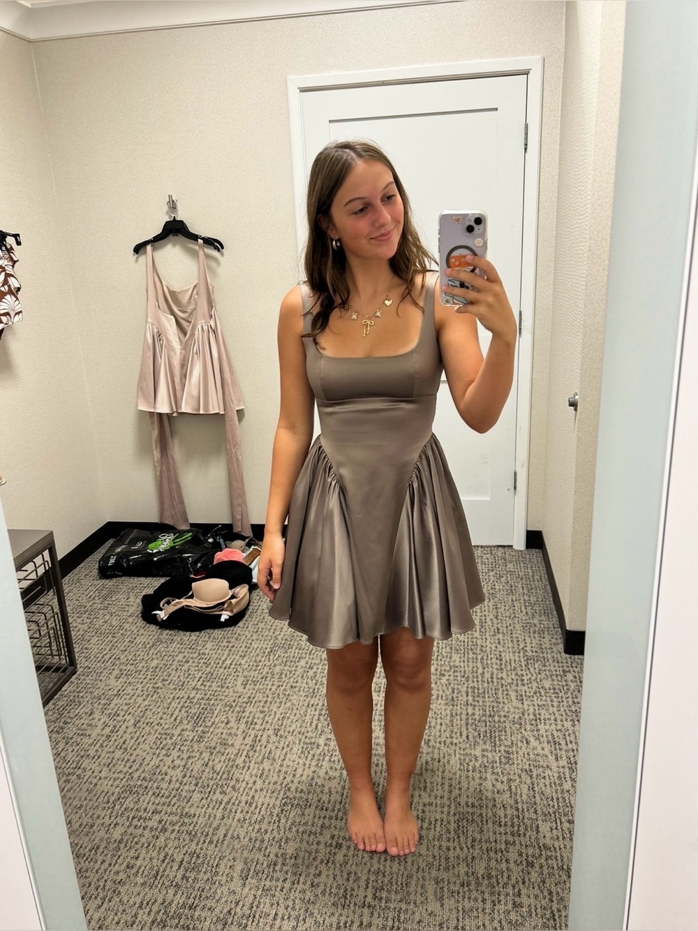 Gianni Bini Addison Satin drop waist mini dress